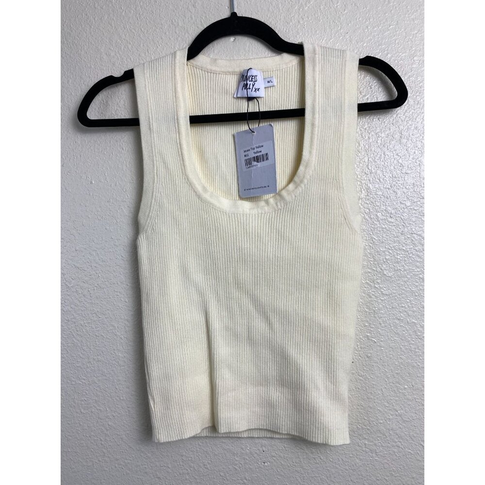 New Princess Polly Women Ribbed Knit‎ Tank Issues Top Size M /L Y2K Yellow Ivory